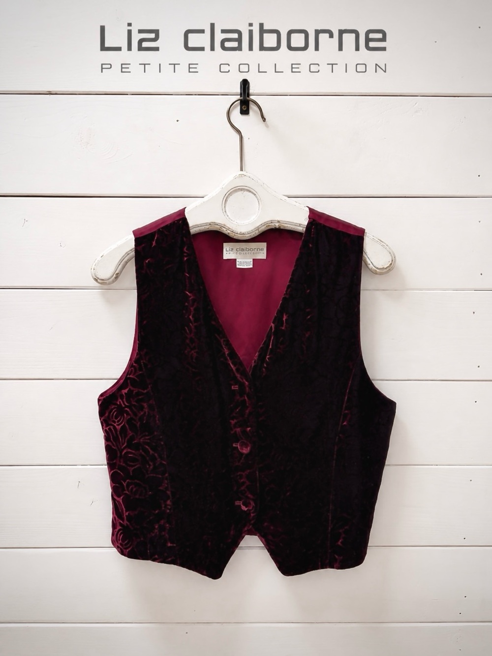 Liz Claiborne Petite Collection Burnout Velvet Vest – Burgundy – Petite 12